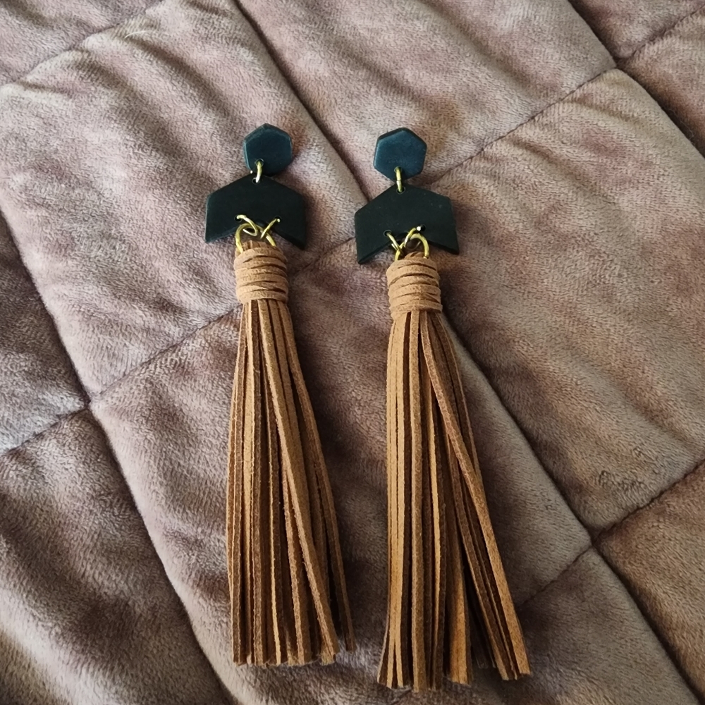 Polymar Clay and Suede Tassle Earrings